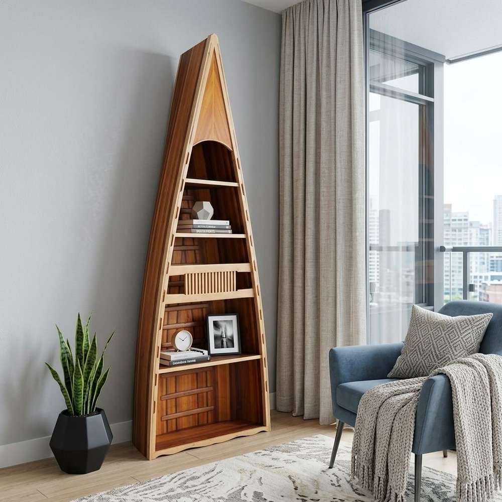 Wood Brown Solid Wood Six Tier Boat Bookcase - 21-inch