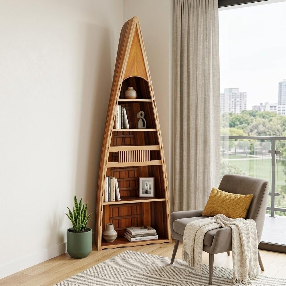 Wood Brown Solid Wood Six Tier Boat Bookcase - 21-inch