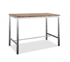Wood Brown and Silver Solid Wood and Stainless Steel Dining Table - 55-inch