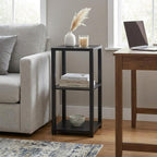 Black Square End Table with Two Shelves - 28-inch