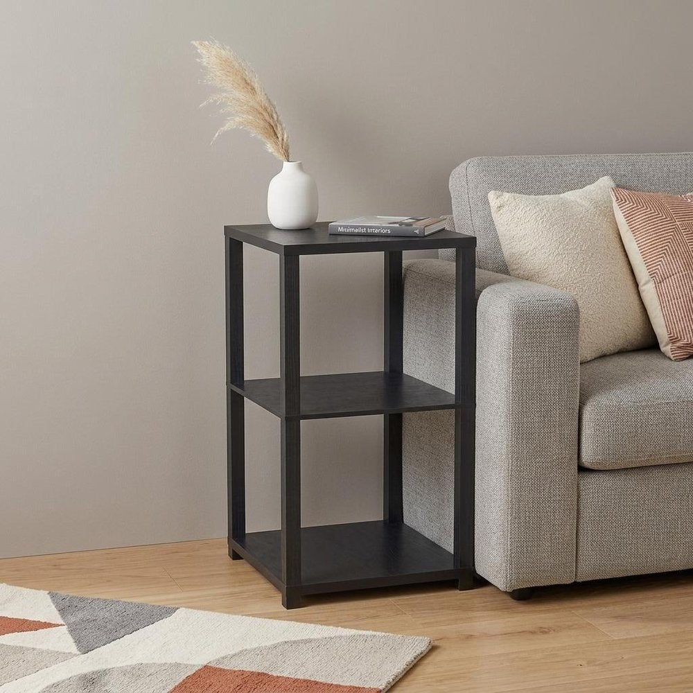 Black Solid Wood Square End Table with Two Shelves - 35-inch