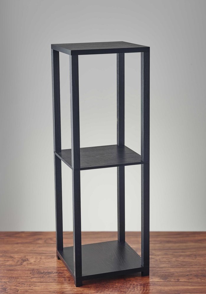 Black Solid Wood Square End Table with Two Shelves - 35-inch