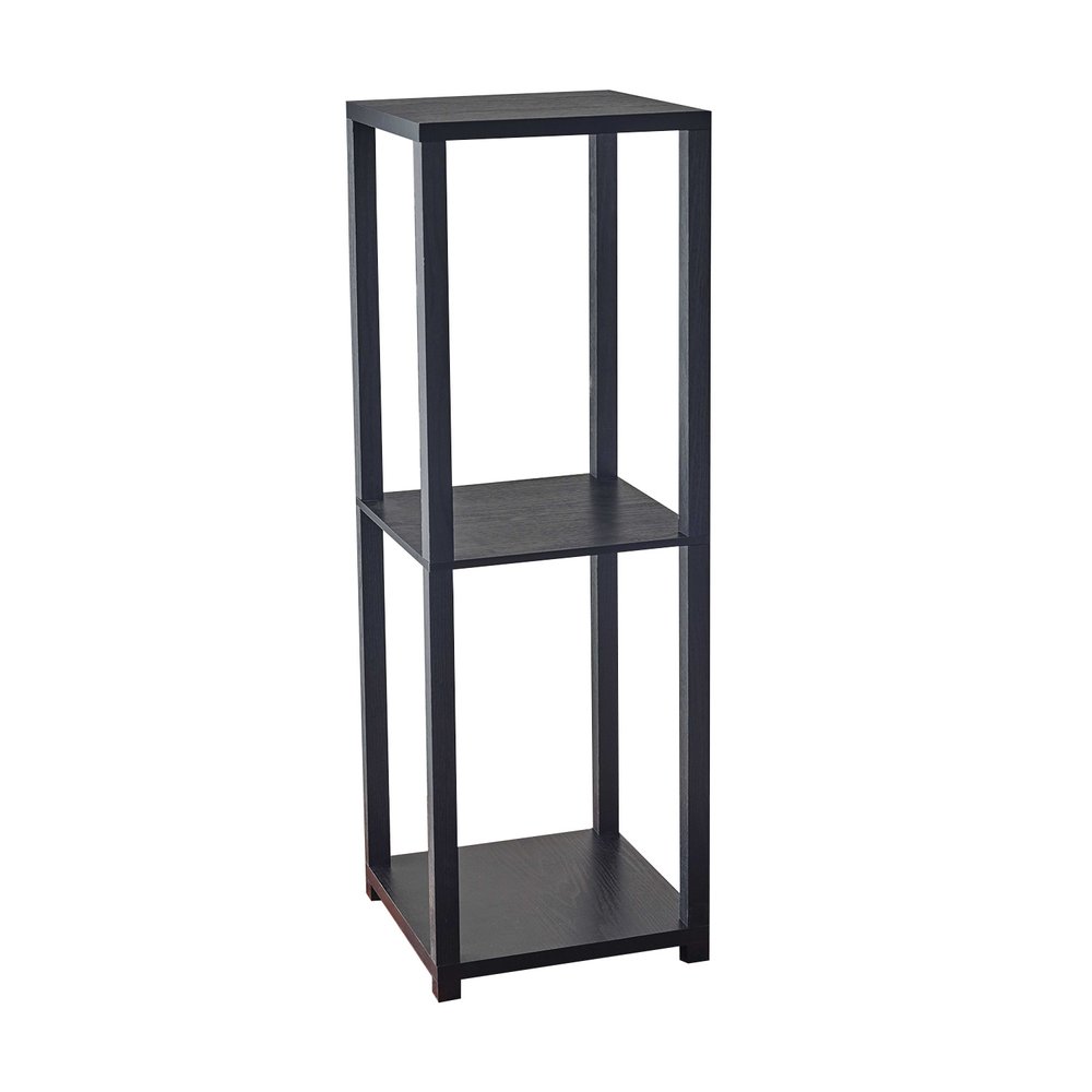 Black Solid Wood Square End Table with Two Shelves - 35-inch