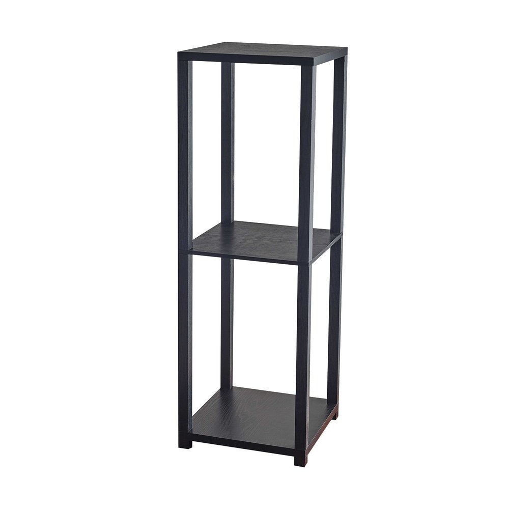 Black Solid Wood Square End Table with Two Shelves - 35-inch