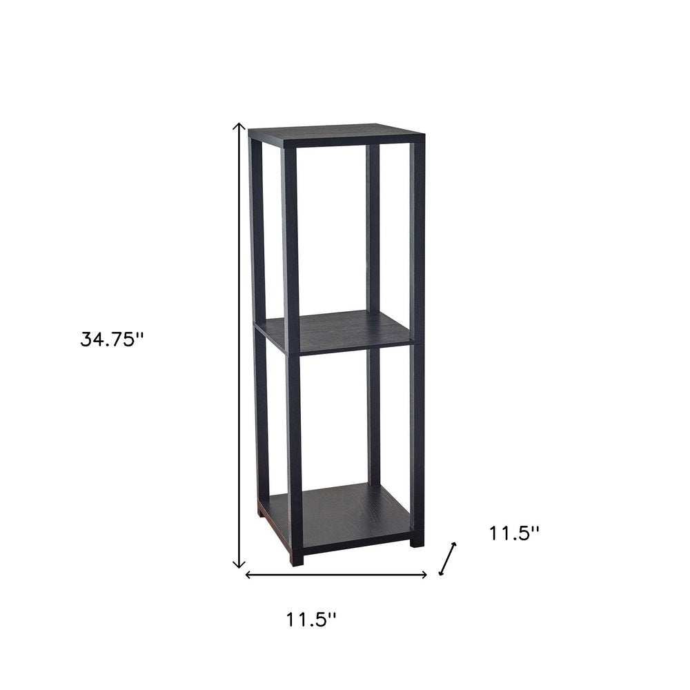 Black Solid Wood Square End Table with Two Shelves - 35-inch
