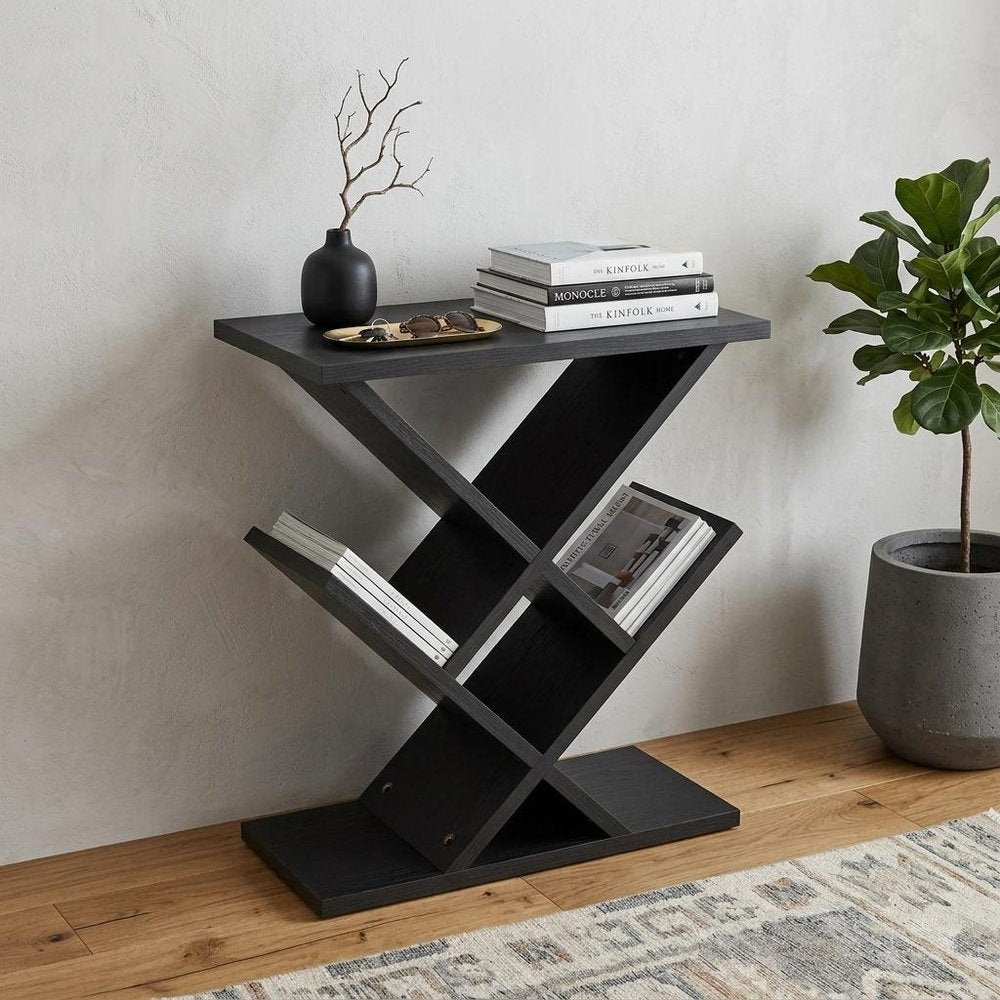 Black Solid Wood Pedestal Console Table - 19-inch
