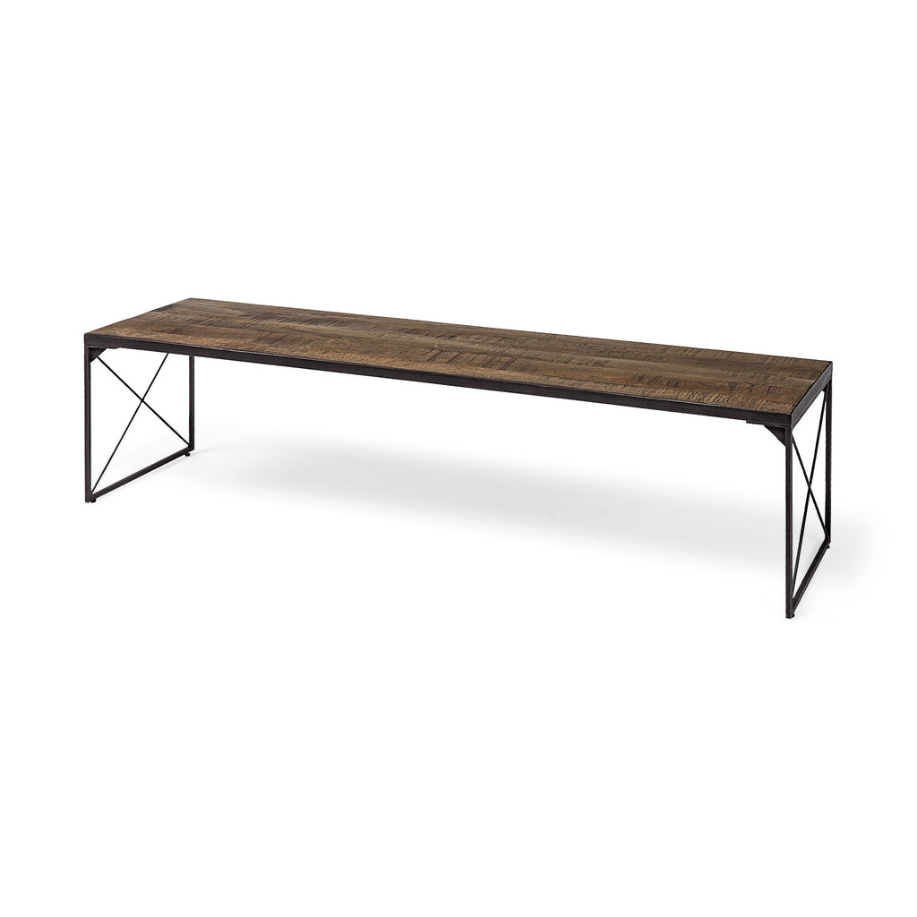 Rectangular Mango Woodmedium Brown Top and Black Iron Base Accent Bench