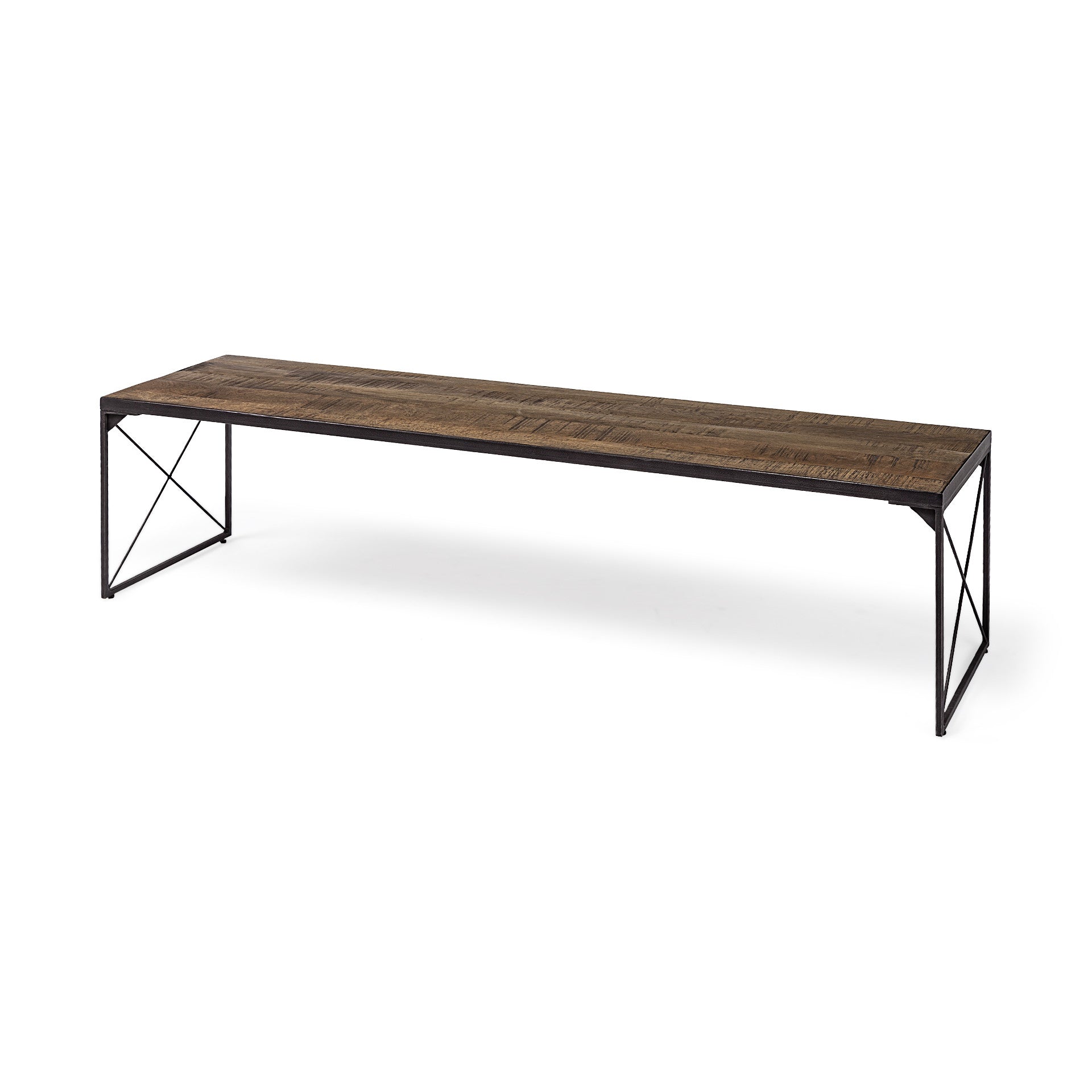 Rectangular Mango Woodmedium Brown Top and Black Iron Base Accent Bench