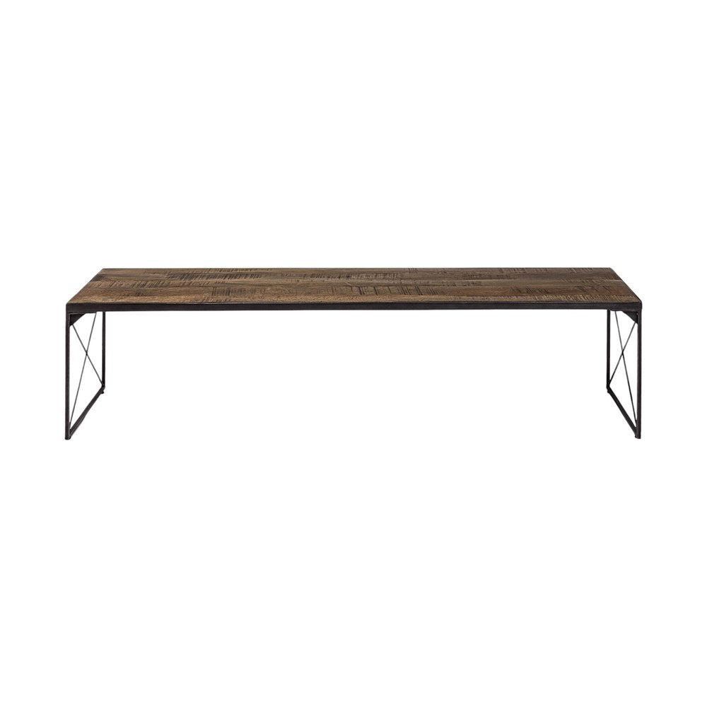Rectangular Mango Woodmedium Brown Top and Black Iron Base Accent Bench