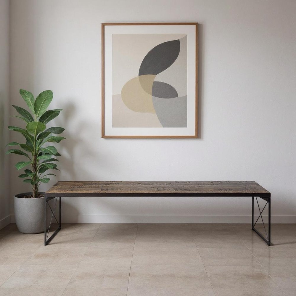 Rectangular Mango Woodmedium Brown Top and Black Iron Base Accent Bench