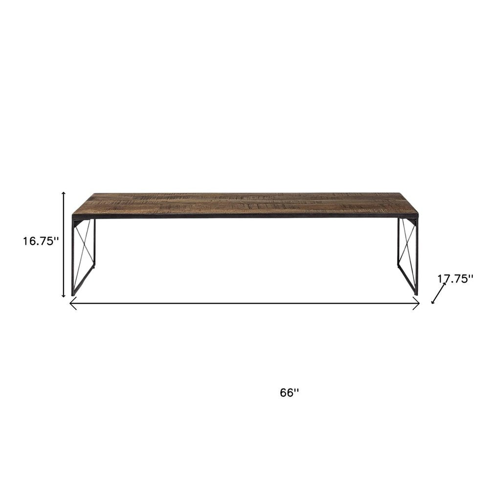 Rectangular Mango Woodmedium Brown Top and Black Iron Base Accent Bench
