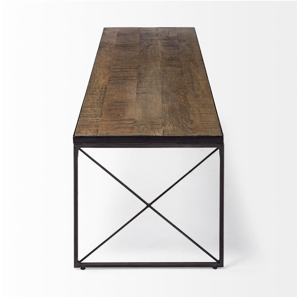 Rectangular Mango Woodmedium Brown Top and Black Iron Base Accent Bench