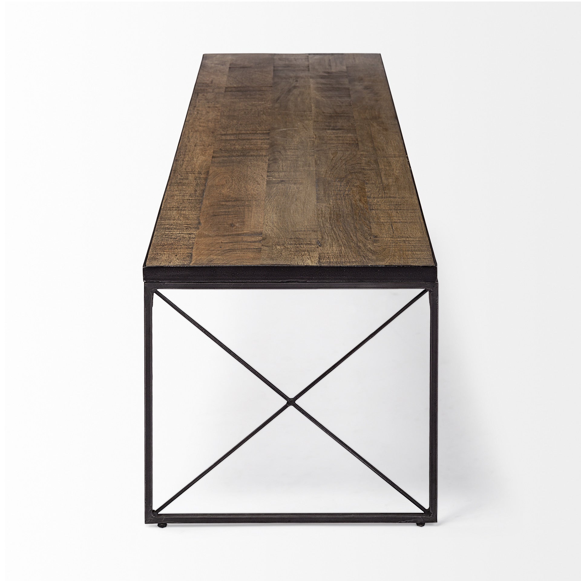 Rectangular Mango Woodmedium Brown Top and Black Iron Base Accent Bench