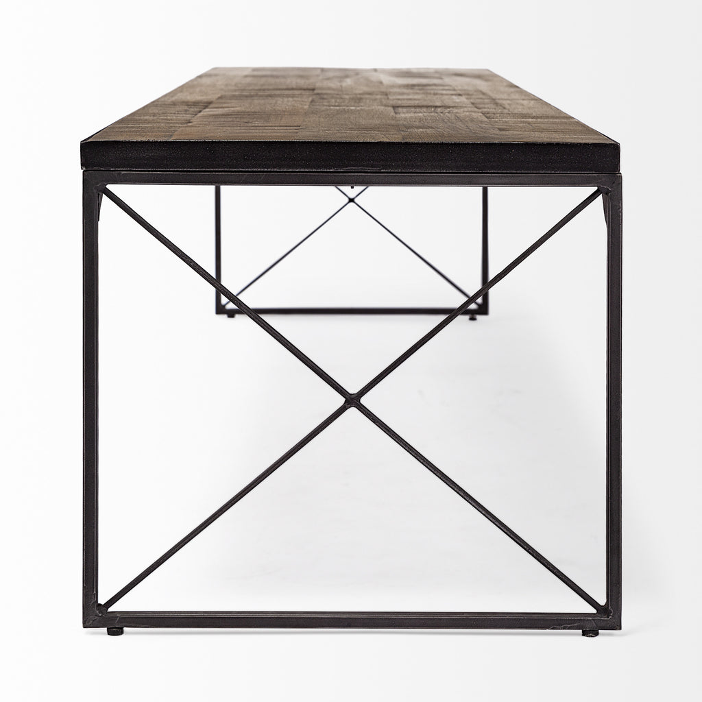 Rectangular Mango Woodmedium Brown Top and Black Iron Base Accent Bench
