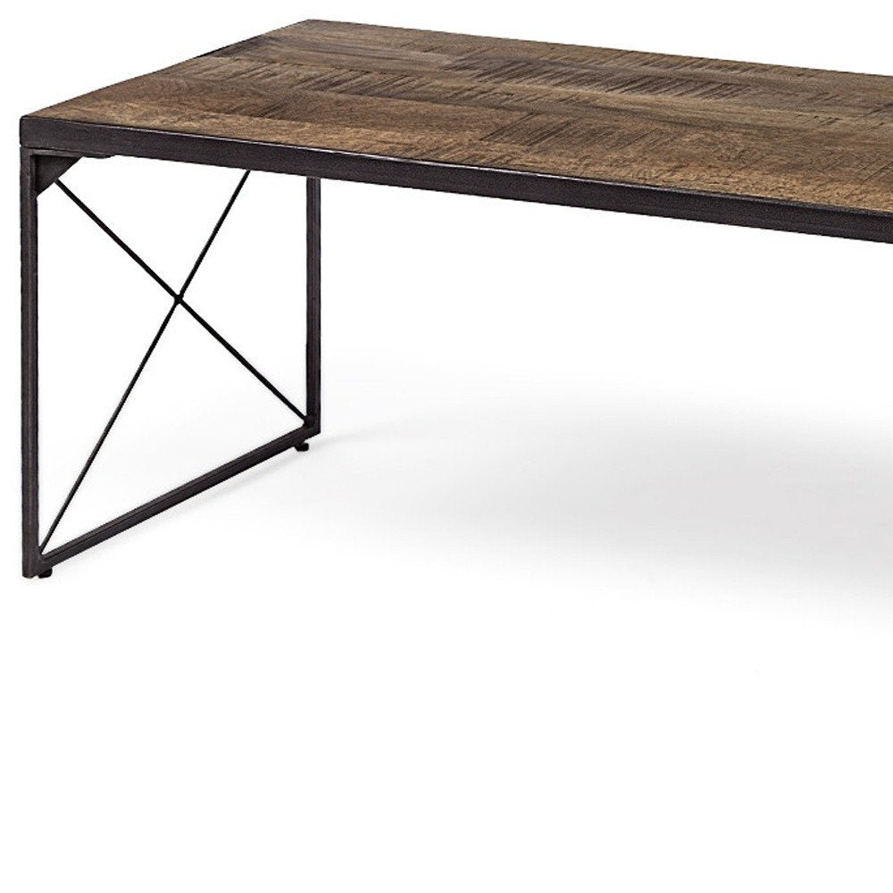 Rectangular Mango Woodmedium Brown Top and Black Iron Base Accent Bench