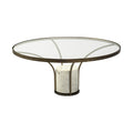 Antiqued Gold and White Glass Iron and Marble Round Pedestal Coffee Table