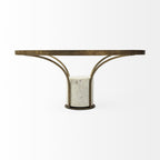 Antiqued Gold and White Glass Iron and Marble Round Pedestal Coffee Table