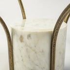 Antiqued Gold and White Glass Iron and Marble Round Pedestal Coffee Table