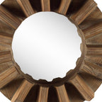 Brown Solid Wood Round Geometric Framed Accent Mirror - 17-inch