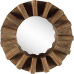 Brown Solid Wood Round Geometric Framed Accent Mirror - 17-inch