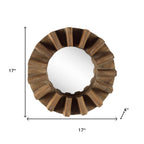 Brown Solid Wood Round Geometric Framed Accent Mirror - 17-inch