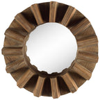 Brown Solid Wood Round Geometric Framed Accent Mirror - 17-inch