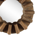 Brown Solid Wood Round Geometric Framed Accent Mirror - 17-inch