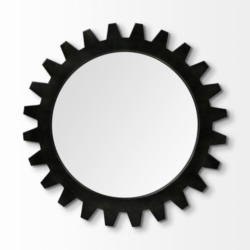 Black Cog Round Metal Frame Wall Mirror - 26-inch