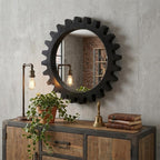 Black Cog Round Metal Frame Wall Mirror - 26-inch