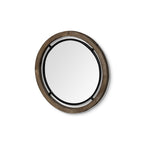 Black and Brown Metal and Solid Wood Round Geometric Framed Accent Mirror