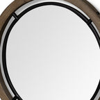 Black and Brown Metal and Solid Wood Round Geometric Framed Accent Mirror