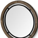 Black and Brown Metal and Solid Wood Round Geometric Framed Accent Mirror