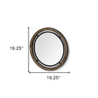Black and Brown Metal and Solid Wood Round Geometric Framed Accent Mirror