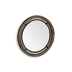 Black and Brown Metal and Solid Wood Round Geometric Framed Accent Mirror