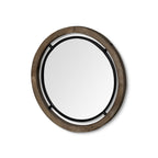Brown and Black Round Metal and Wood Framed Accent Mirror - 24-inch