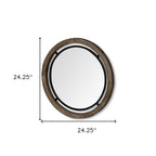 Brown and Black Round Metal and Wood Framed Accent Mirror - 24-inch