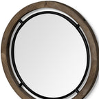 Brown and Black Round Metal and Wood Framed Accent Mirror - 24-inch