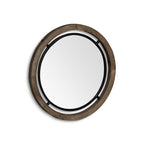 Brown and Black Round Metal and Wood Framed Accent Mirror - 24-inch