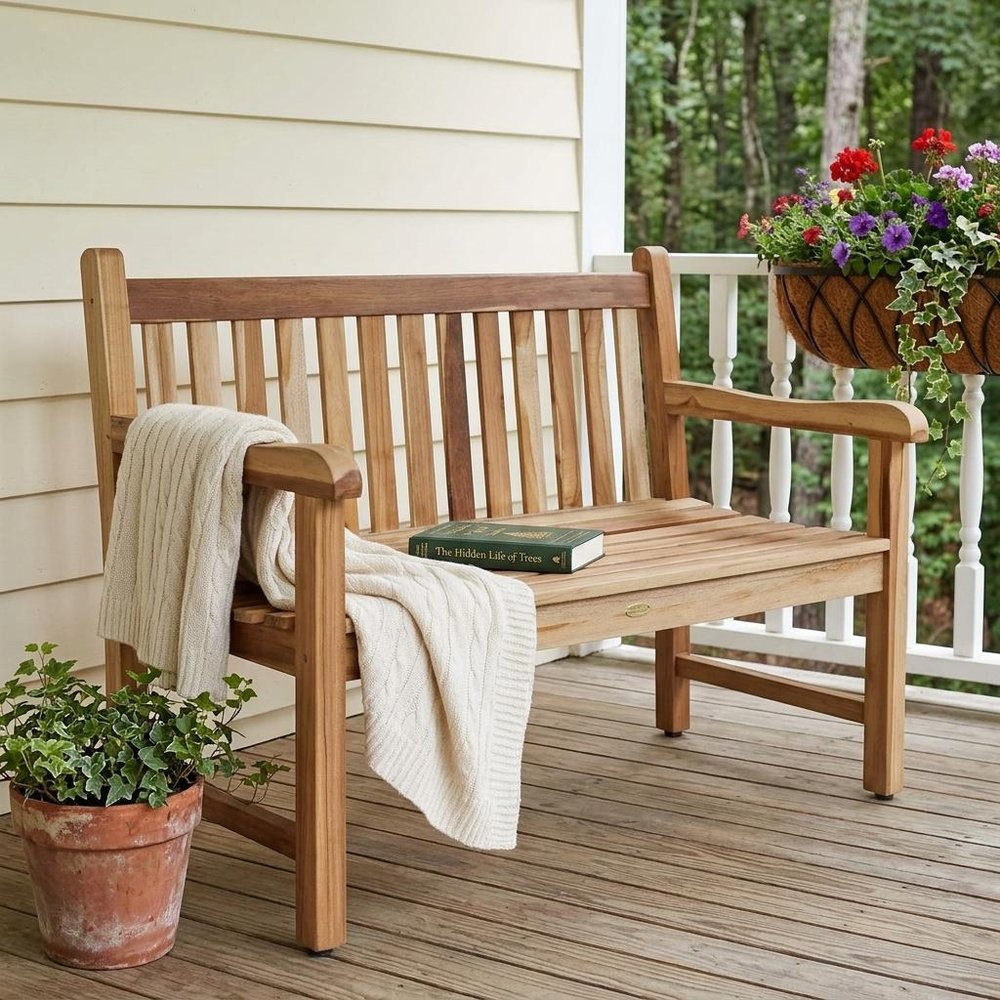 Natural Teak Solid Wood Garden Bench - 26-inch