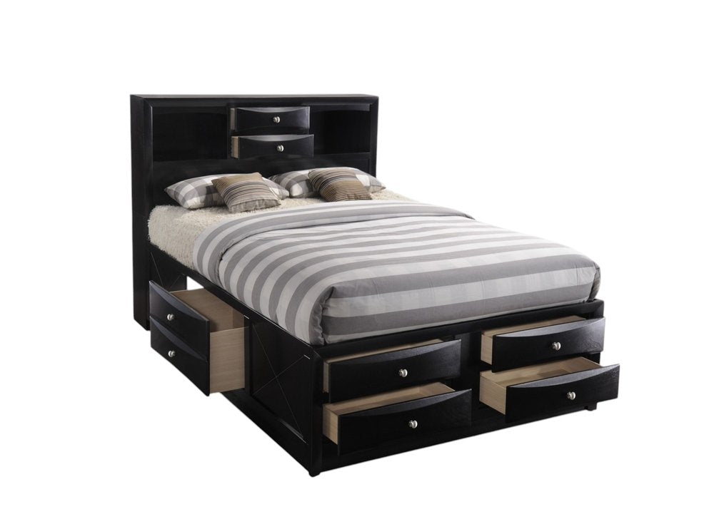 Black Wood Full with Ten Drawers Bed Frame
