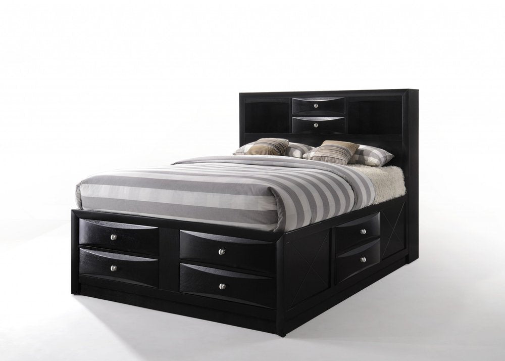Black Wood Full with Ten Drawers Bed Frame