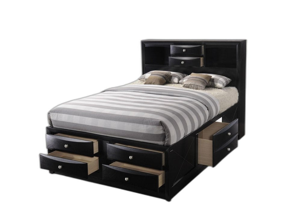 Black Wood Full with Ten Drawers Bed Frame