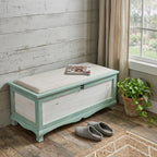 Rectangular Green Wooden with Seat Cushion and Inside Storage Bench