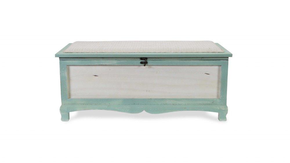 Rectangular Green Wooden with Seat Cushion and Inside Storage Bench