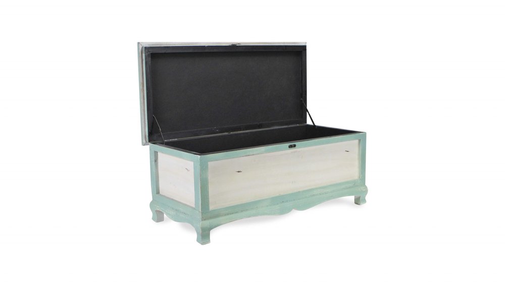 Rectangular Green Wooden with Seat Cushion and Inside Storage Bench