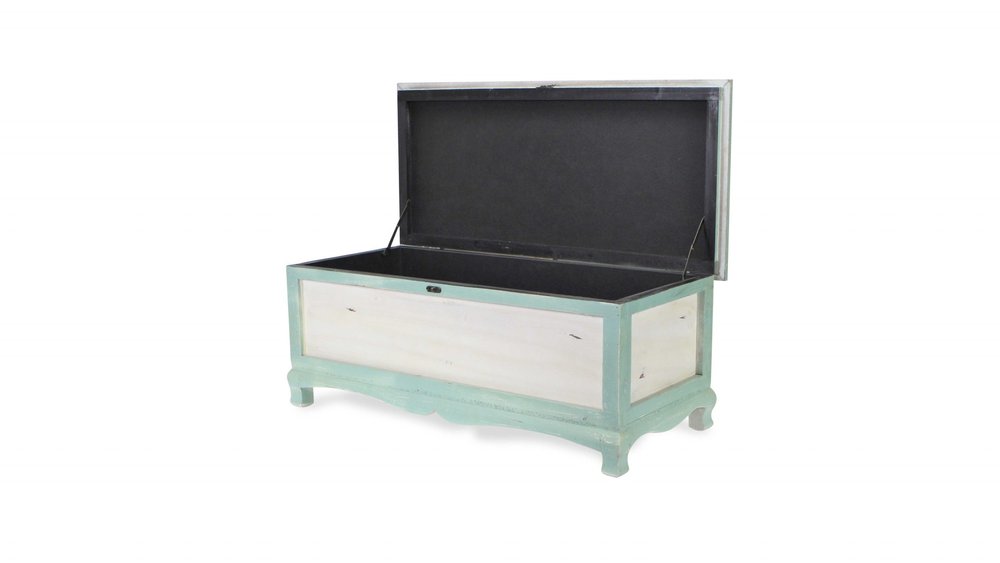 Rectangular Green Wooden with Seat Cushion and Inside Storage Bench