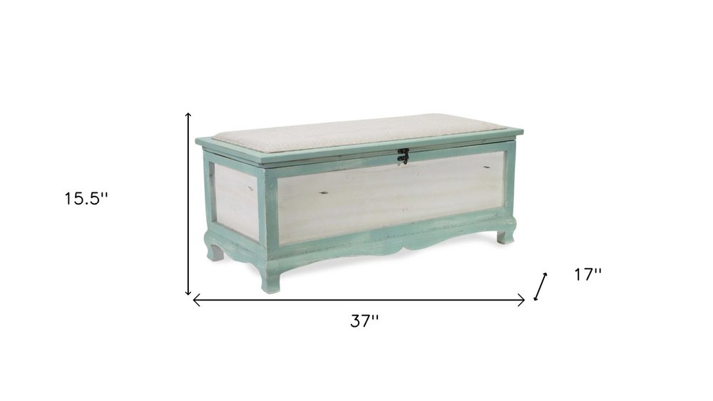 Rectangular Green Wooden with Seat Cushion and Inside Storage Bench
