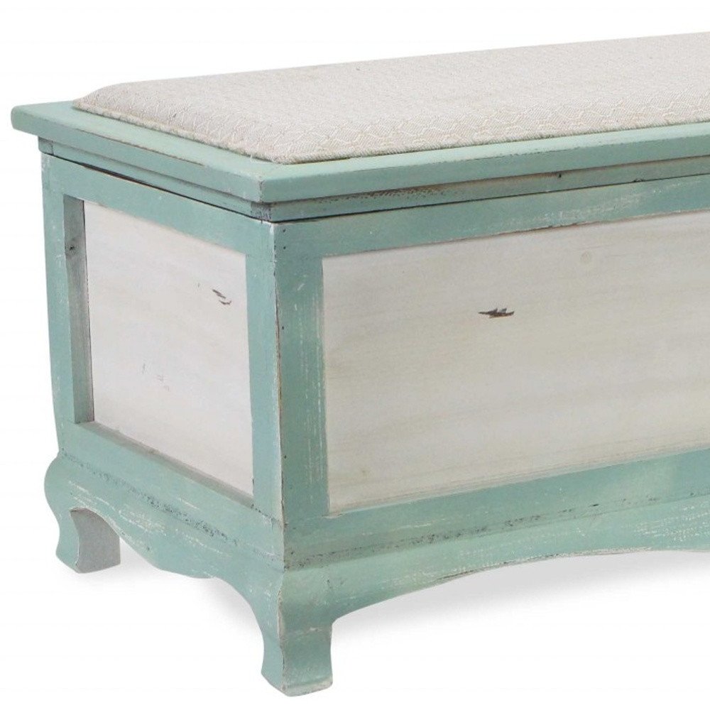 Rectangular Green Wooden with Seat Cushion and Inside Storage Bench