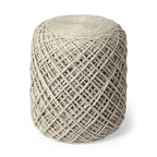 Ivory Upholstery Cylinder Abstract Pouf Ottoman - 16-inch