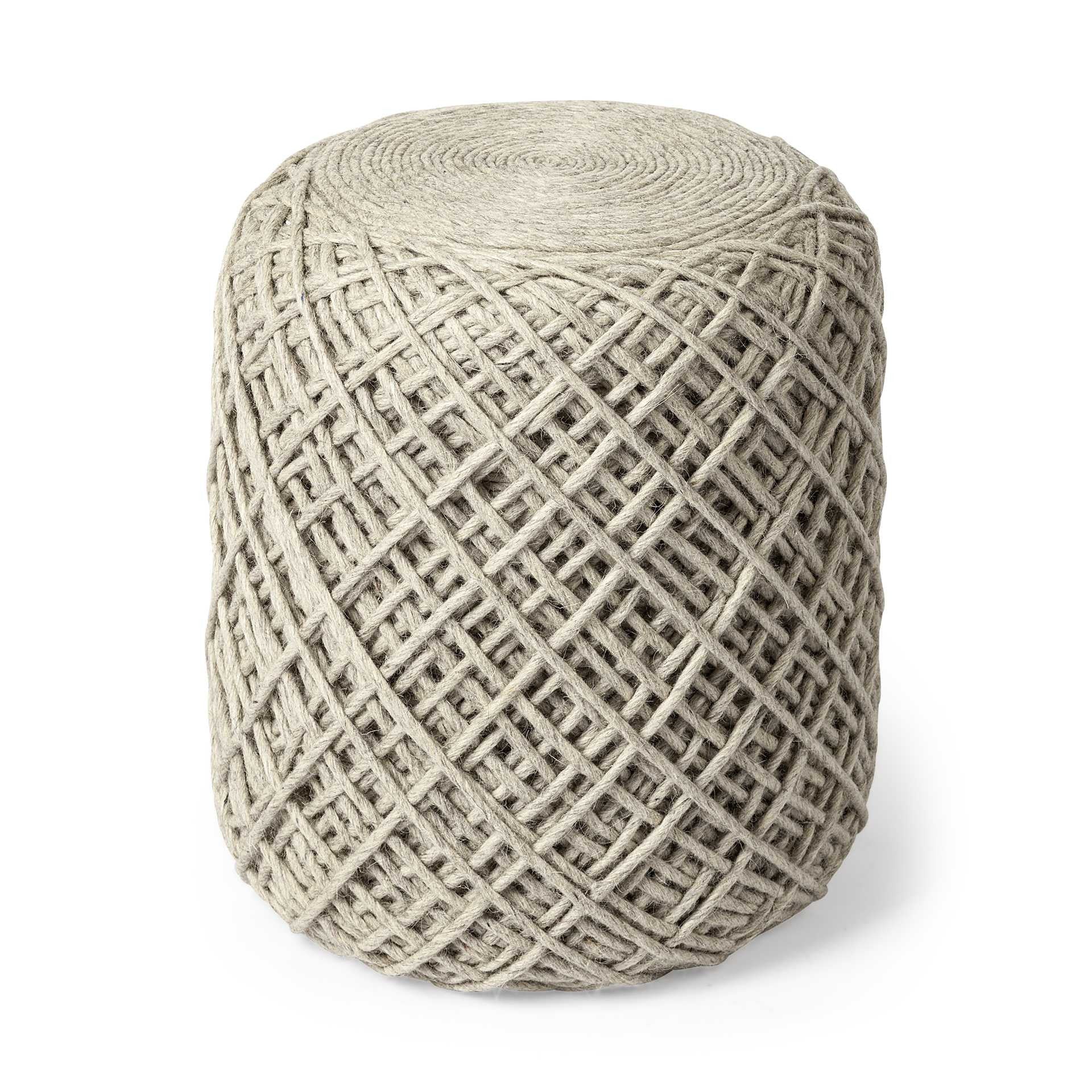 Ivory Upholstery Cylinder Abstract Pouf Ottoman - 16-inch